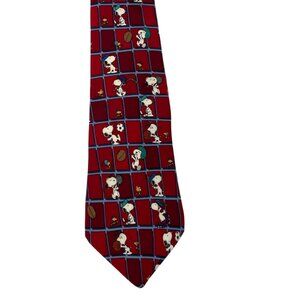 Vintage Peanuts‎ Snoopy Sports Red Silk Tie Football Soccer Baseball